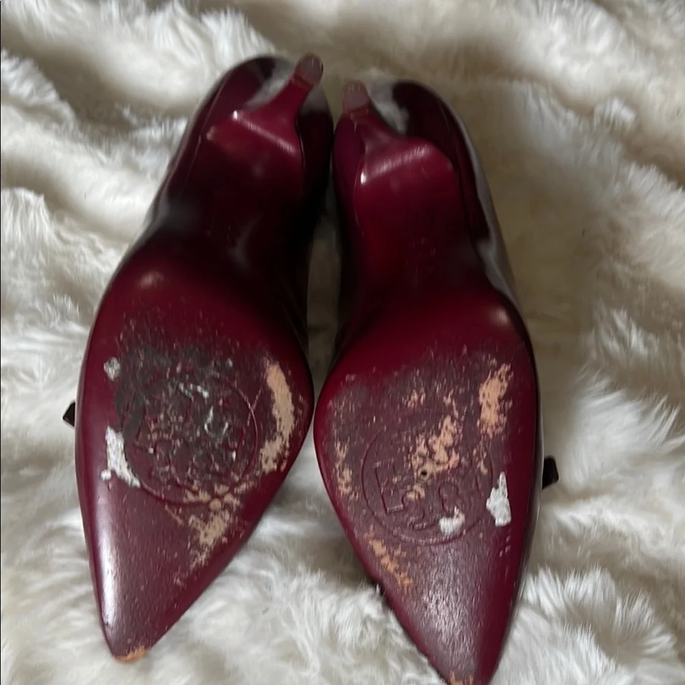 Tory Burch Burgundy and Cream Buckle Heels 9